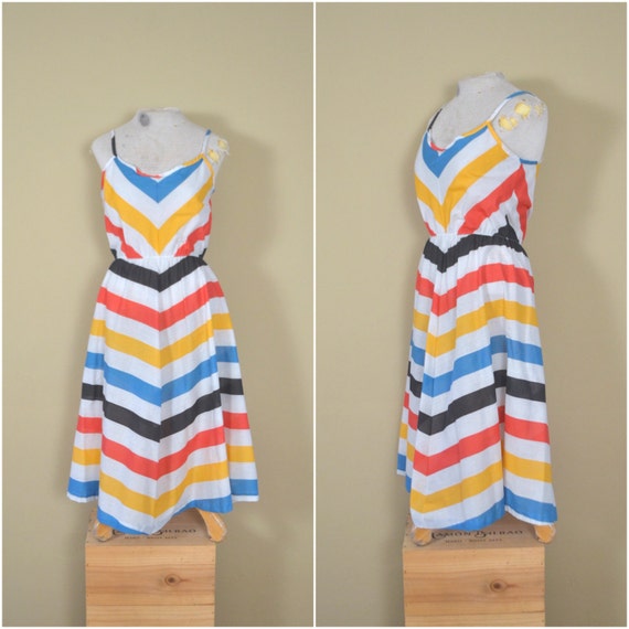 vintage striped sundress // 1980s colorful chevron dancing | Etsy