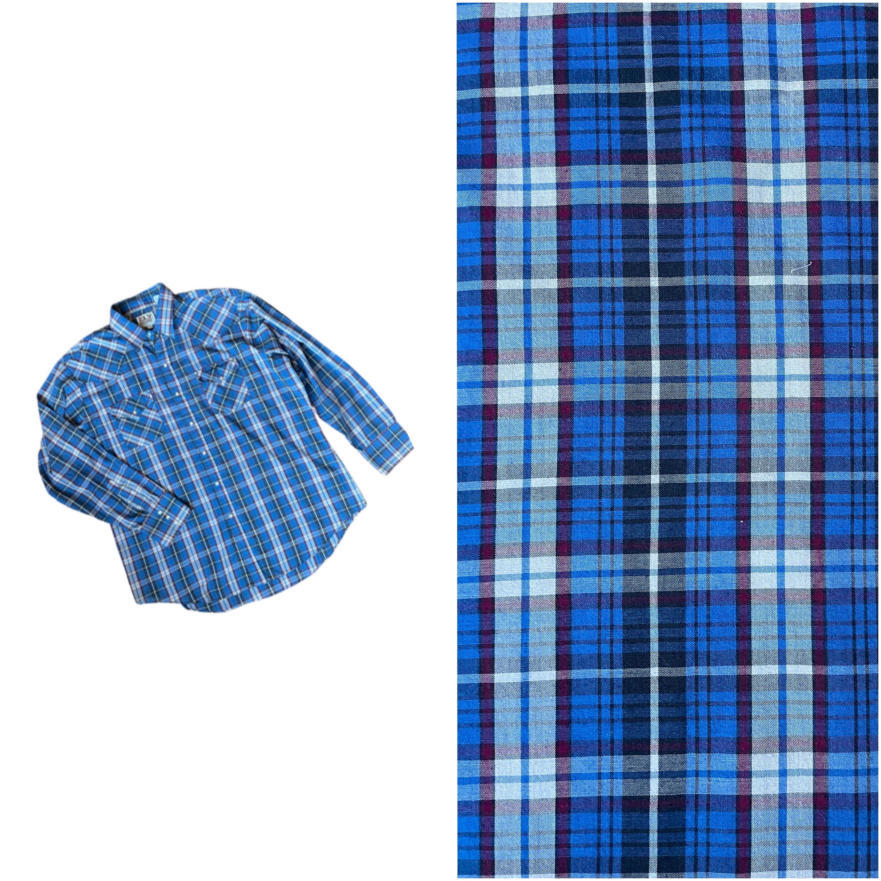 Chemise Western Homme Ely Cattleman – Carreaux Bleus, Flanelle Avec Boutons Pression Perle