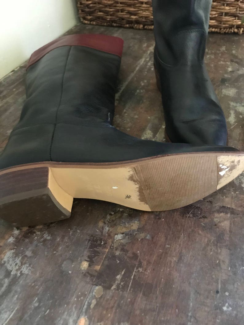 oxblood leather riding boots tall classic 1940s-style boots size 7-8 narrow vintage nine west equestrian boots black