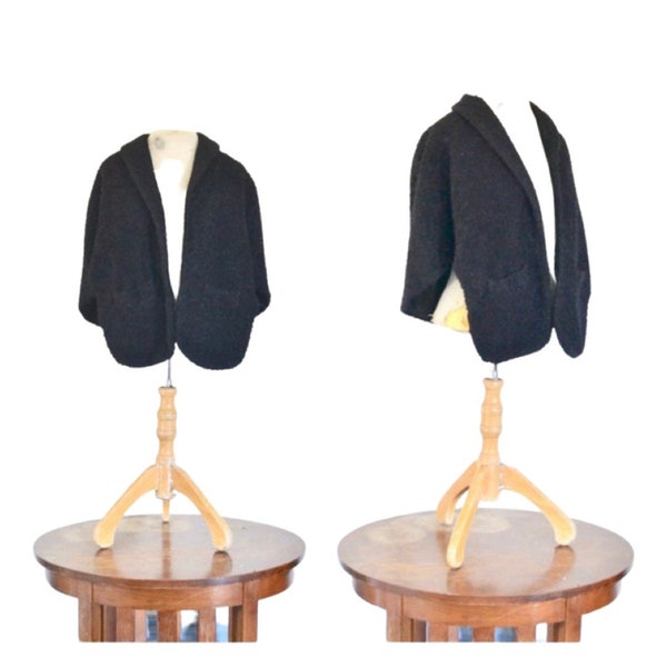 1950s lambswool black bolero jacket // vintage black opera shrug // fifties formal textured cape coat // free size