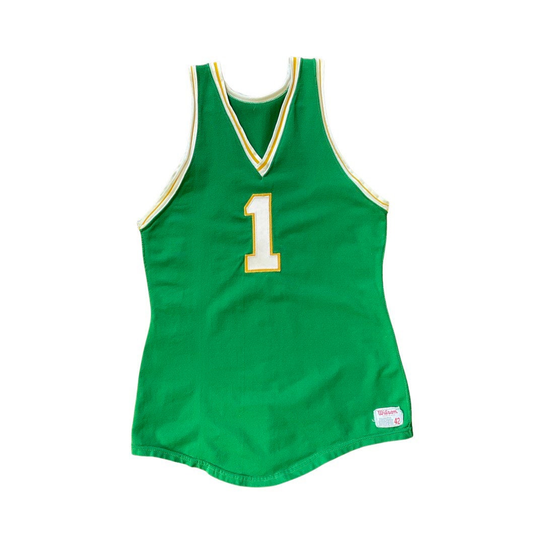 1970s 1 Wilson Basketball Jersey // Vintage Green and Yellow Tank Top