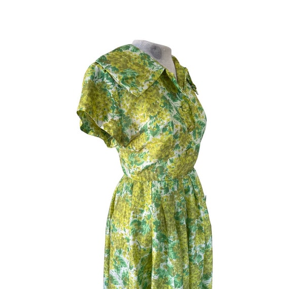 1950s hydrangea silk shirtdress // bright yellow … - image 2