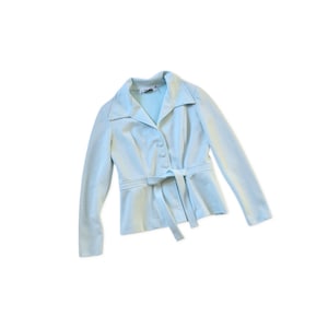 vintage teal fitted blazer // 1970s robin&#39;s egg blue professional top // vintage blue workwear // medium