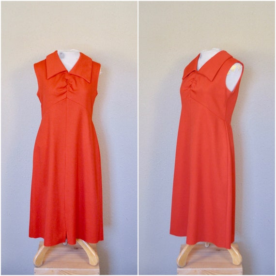 1970s cherry red collared dress // vintage red si… - image 3