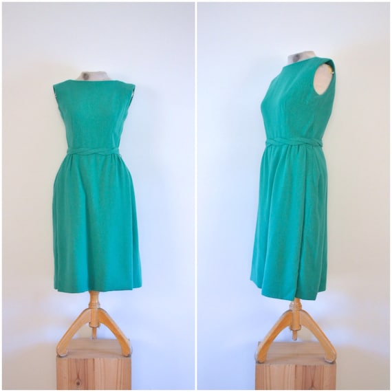 1950s seafoam wool wiggle dress // fifties green … - image 3