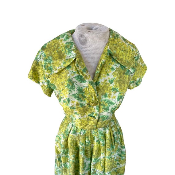 1950s hydrangea silk shirtdress // bright yellow … - image 5