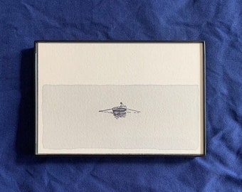 Framable 4 x 6" Horizontal Rowboat in Water Artwork - Hand Stamped & Painted (Natural Dye)