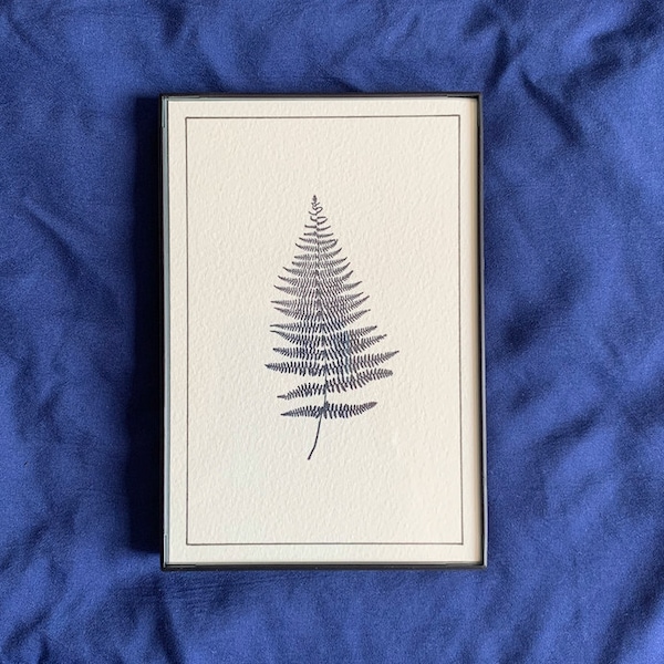 Framable 4 x 6" Black & White Botanical Fern Artwork (3) - Hand Stamped