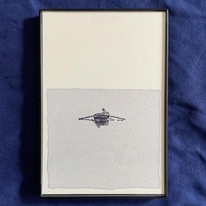 4 x 6" Vertical Rowboat in Water Artwork - Hand Stamped & Painted (Natural Dye)