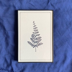4 x 6&quot; Black & White Botanical Fern Artwork (1) - Hand Stamped