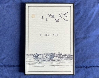 4 x 6" I Love You Artwork - River Rocks - Hand Stamped & Painted (Natural Dye)