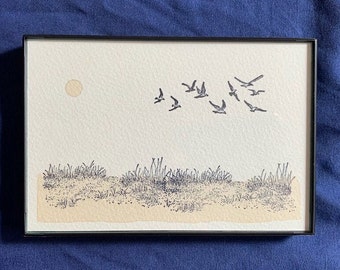 4 x 6" Beach Dunes Artwork - Hand Stamped & Painted (Natural Dye)