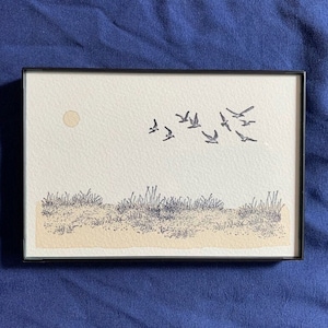 4 x 6&quot; Beach Dunes Artwork - Hand Stamped & Painted (Natural Dye)