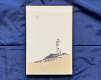4 x 6" Coastal Lighthouse Artwork - Hand Stamped & Painted (Natural Dye)