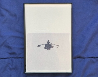 4 x 6" Vertical Rowboat in Water II Artwork - Hand Stamped & Painted (Natural Dye)