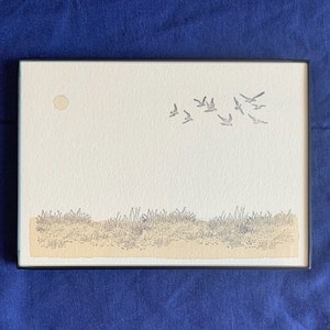 5 x 7&quot; Beach Dunes Artwork - Hand Stamped & Painted (Natural Dye)