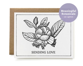 Eco-Friendly 100% Recycled Botanical Sending Love / Get Well Soon / Feel Better / Thinking of You / Sympathy Card - B&W Sweetbay Magnolia