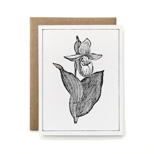 Umweltfreundliche 100% recycelte botanische Karte - Frauenschuh-Orchideenblume | Cypripedium Reginae