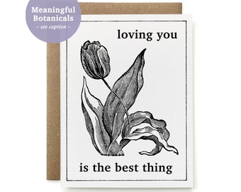 Eco-Friendly 100% Recycled Botanical Anniversary / Love Card - B&W Tulip | Card for Girlfriend, Boyfriend, Partner, Spouse, Husband, Wife