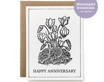 Eco-Friendly 100% Recycled Botanical Anniversary Card - B&W Cyclamen