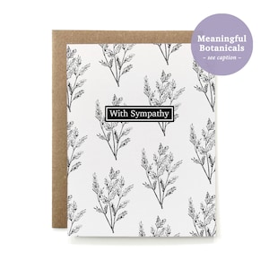 May include: A sympathy card with a black and white floral pattern and the text "With Sympathy".