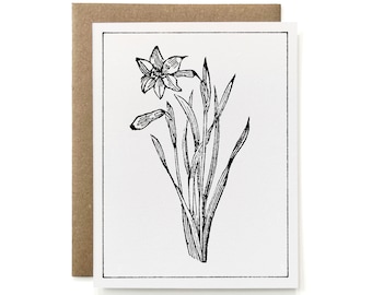 Eco-Friendly 100% Recycled B&W Botanical Card - Daffodil Flower