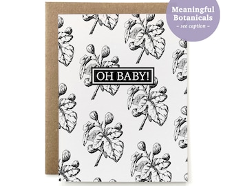 Eco-Friendly 100% Recycled Botanical New Baby Congratulations Card - B&W Fig