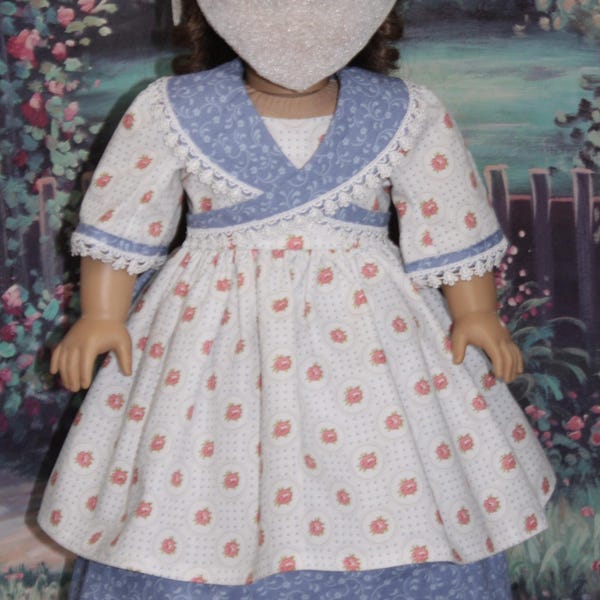 Historic 18" Doll 1850s Cross Collar Dress in Periwinkle Blue