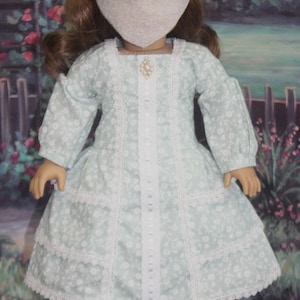 Historic 18&quot; Doll Victorian Three Tiered Ruffle Dress in Pale Mint Green