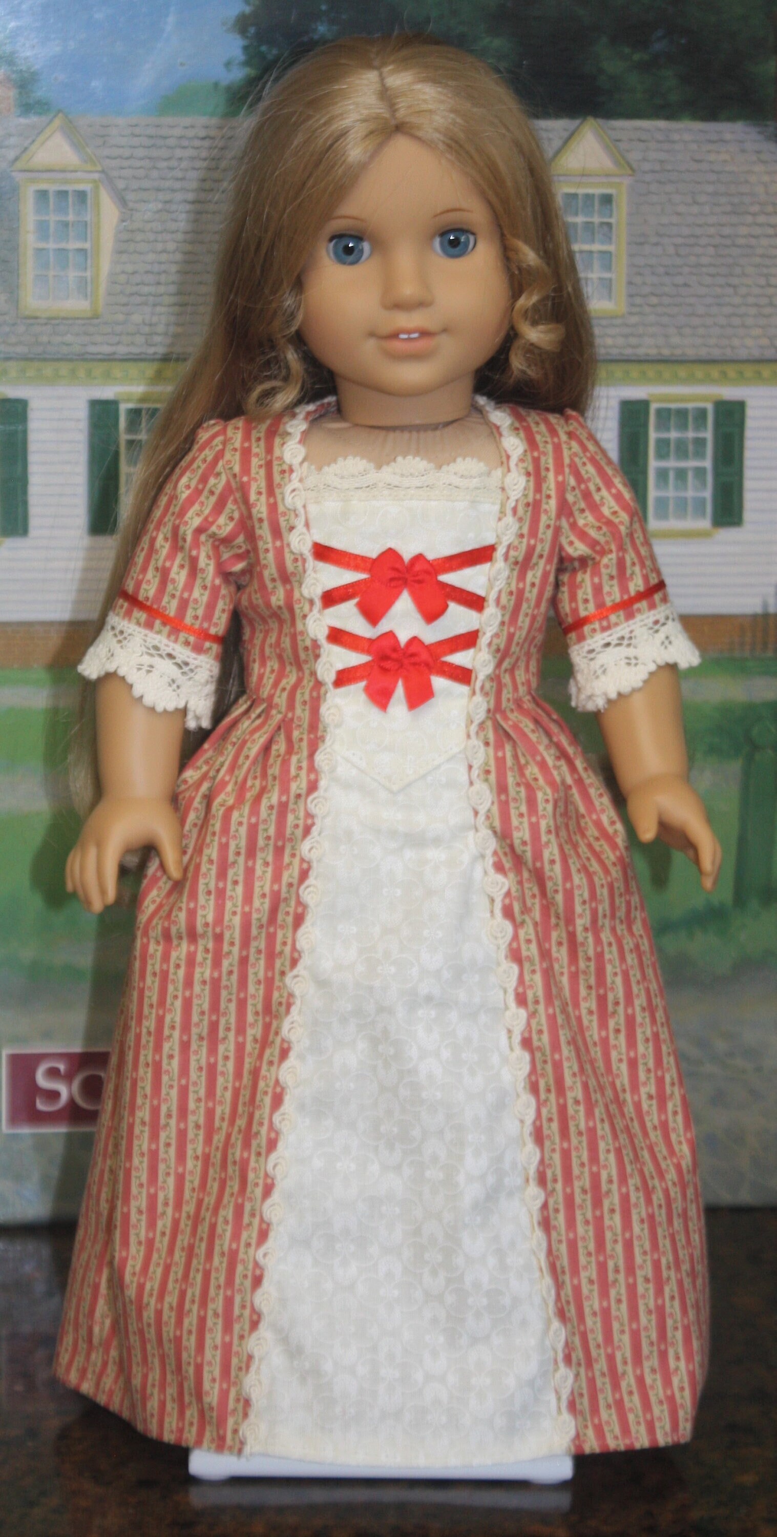 American Girl Style Colonial Dress in Rose Stripe With Cream Etsy