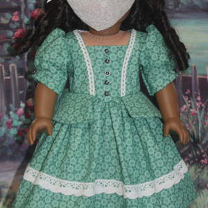Historic 18" Doll 1860s Peplum Dress in Jade Green