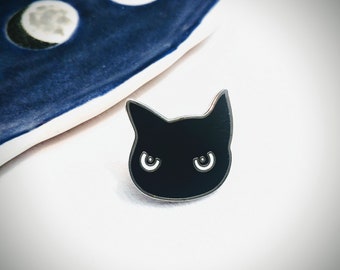 DVS Black Cat Enamel Pin - gift for cat lovers, cat ladies, Halloween lovers, goth pin collectors