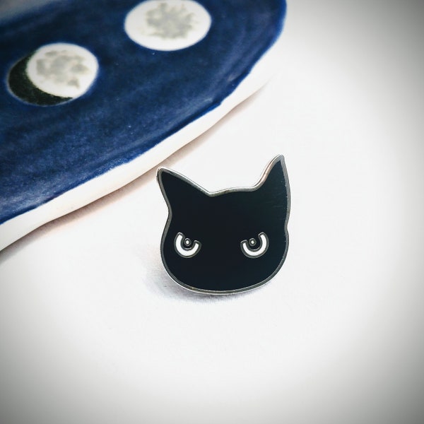 DVS Black Cat Enamel Pin - gift for cat lovers, cat ladies, Halloween lovers, goth pin collectors