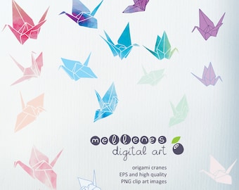 Set of 24  vector downloadable EPS and high quality PNG clip art / clipart origami cranes / birds for commercial and personal use