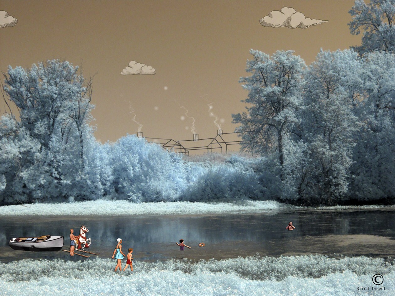 Infrared Park art print mix media prints w/ black mat Etsy