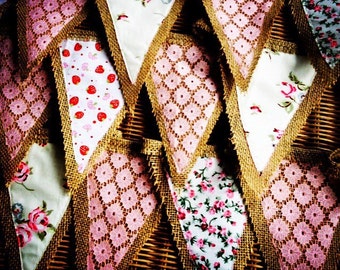 Floral Hessian Village Fair Bunting