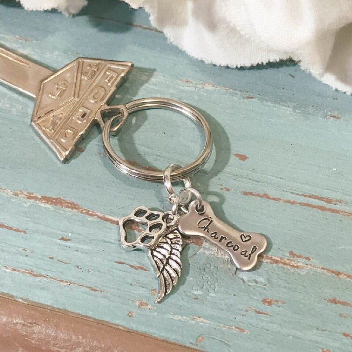 Personalized Dog memorial keychain Dog Paw keychain Angel Etsy