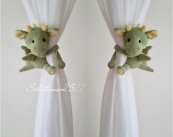 Crochet Dragon Curtain Tiebacks, Curtin tieback-Cute soft green amigurumi for kids Room Decor.