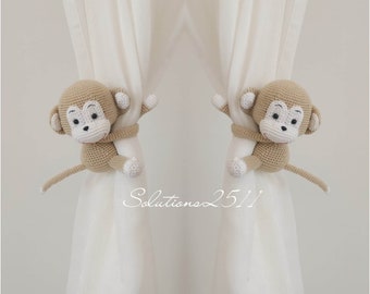 Crochet Monkey Curtain Tiebacks: Nursery Decor