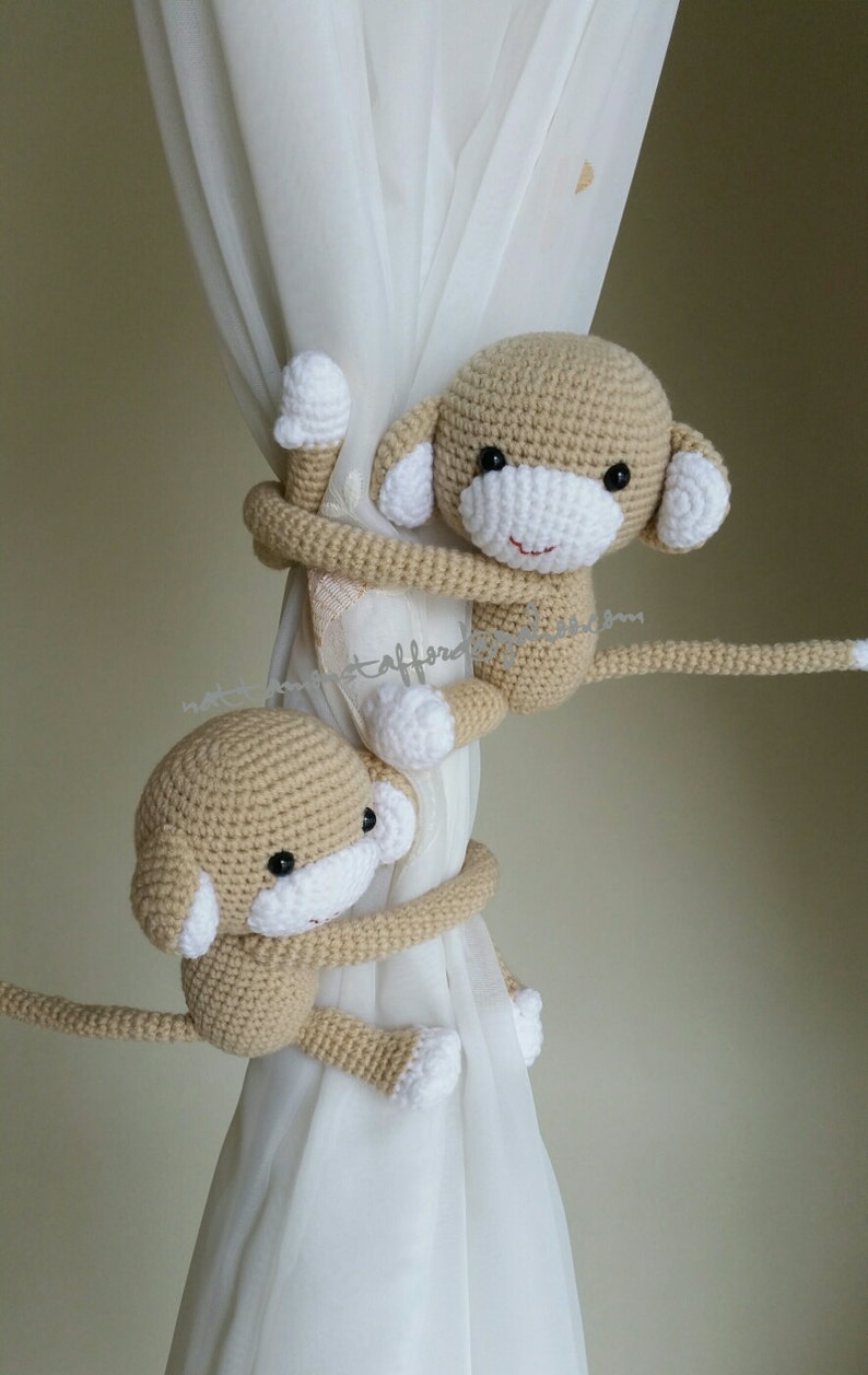 A pair of Beige Monkey Curtain Tie Backs Crochet Monkey Etsy