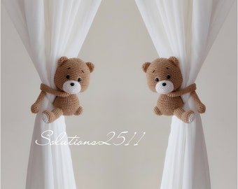 Crochet Teddy Bear Curtain Tie Backs: Nursery Decor