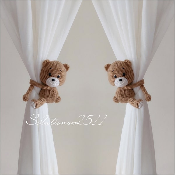 Teddy Bear Crochet Curtain Tie Backs, Teddy Bear Tie Backs, Nursery Curtain Tie Backs, (Made to order)