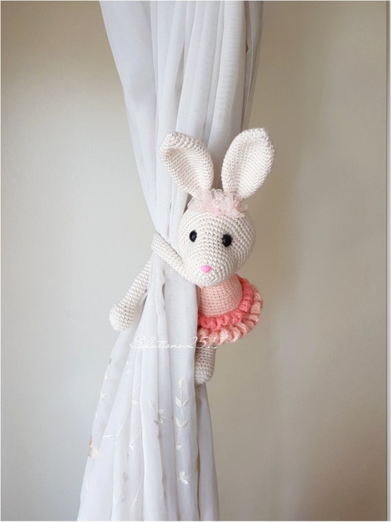 A Pair Of Bunny Crochet Curtain Tie Back Bunny Tie Back Etsy