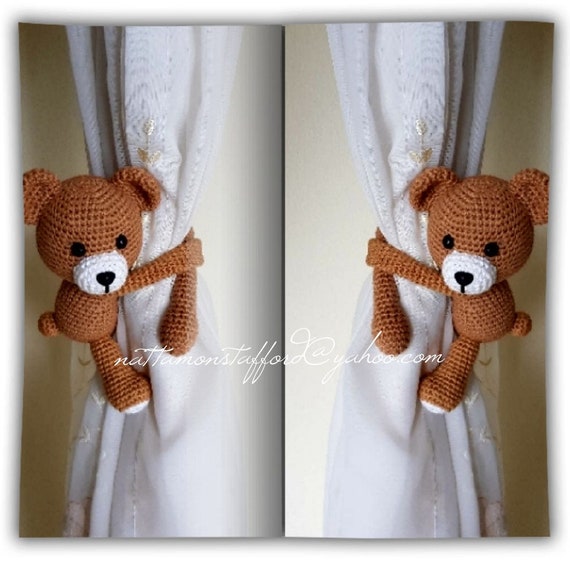 A Pair Of Teddy Bear Crochet Curtain Tie Backteddy Bear Tie Etsy