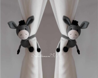 Donkey Tie Backs, Crochet Curtain Tie Backs, Crochet Donkey , Nursery Curtain Tie Backs,  (Made to order)