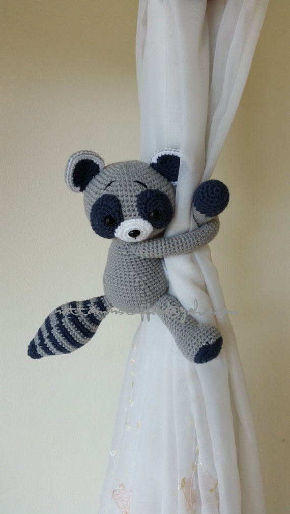 Raccoon Crochet Curtain Tie Back Crochet Raccoon Tie Back Etsy