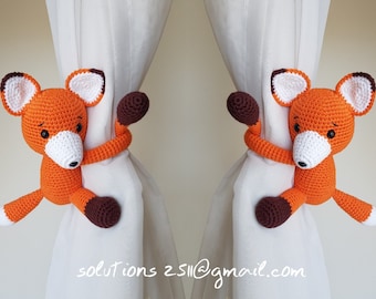 Fox Curtain Tie Backs, Crochet Fox Curtain Tie backs, Baby Nursery Curtain Tie Backs, (Made to order)