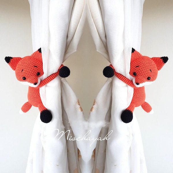 Baby Fox Curtain Tie Backs, Crochet Fox Curtain Tie backs, Baby Nursery Curtain Tie Backs. (Made to order)