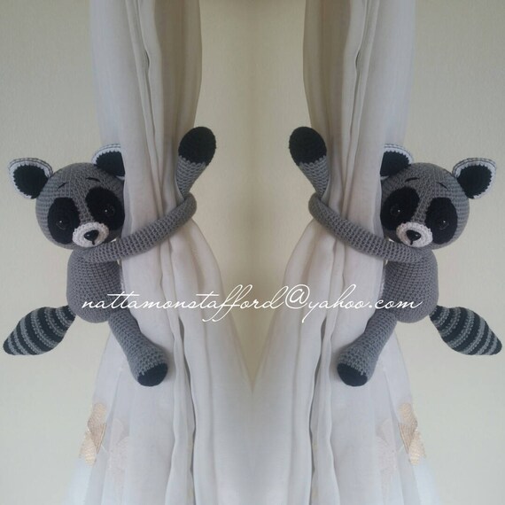 A Pair Of Raccoon Crochet Curtain Tie Back Crochet Etsy