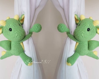 Crochet Dragon Curtain Tie Backs: Nursery Decor (Made to order)